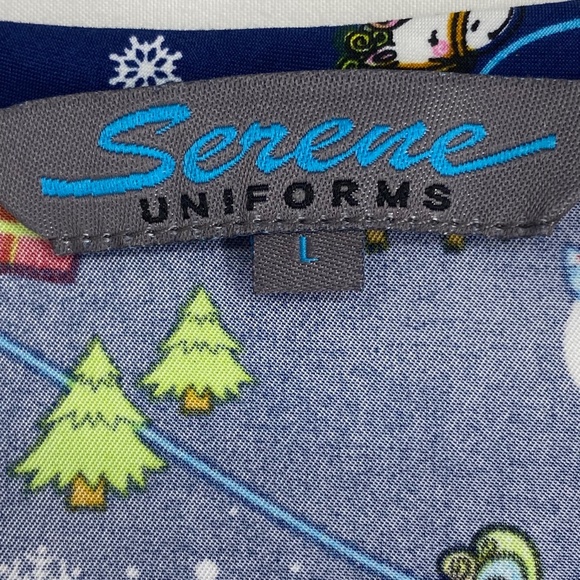 Serene Uniforms Womens Size Large Scrub Top Blue Christmas Santa Claus Unicorn - Picture 6 of 9